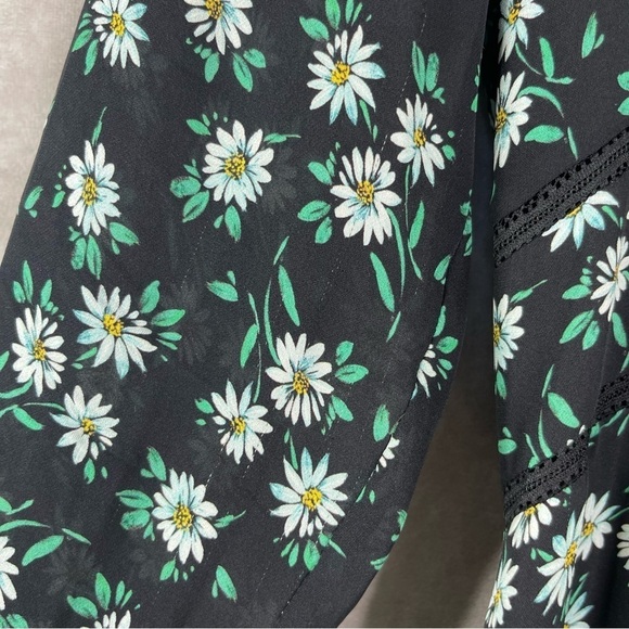 Intermix Floral Long Sleeve Silk Tiered Dress In Black Green Women's Size 2 - Picture 4 of 13